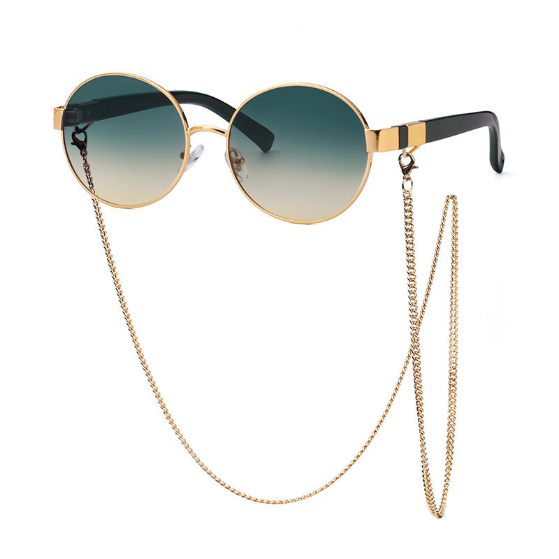 Small Round Frame Sunglasses With Chain