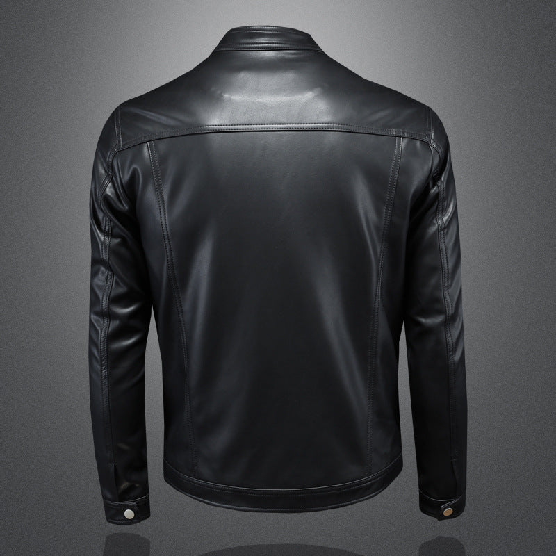 Fall Winter Men Lapel Motorcycle Leather Coat Slim Jacket