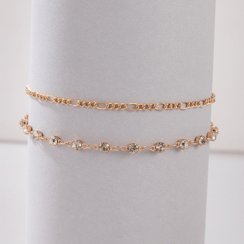 Light Luxury Jewelry Diamond Double Anklet Simple