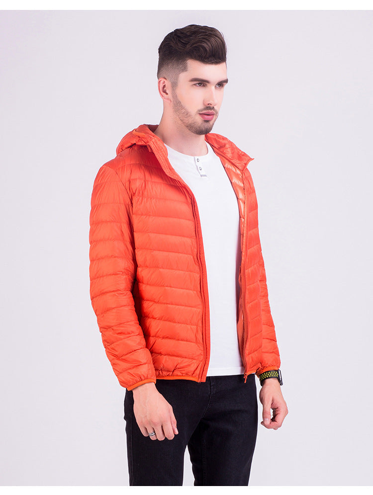 Lightweight Down Jacket Men With Hat Korean Version