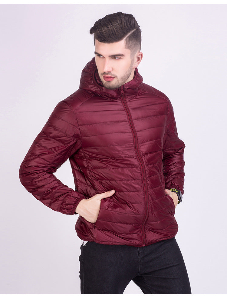 Lightweight Down Jacket Men With Hat Korean Version