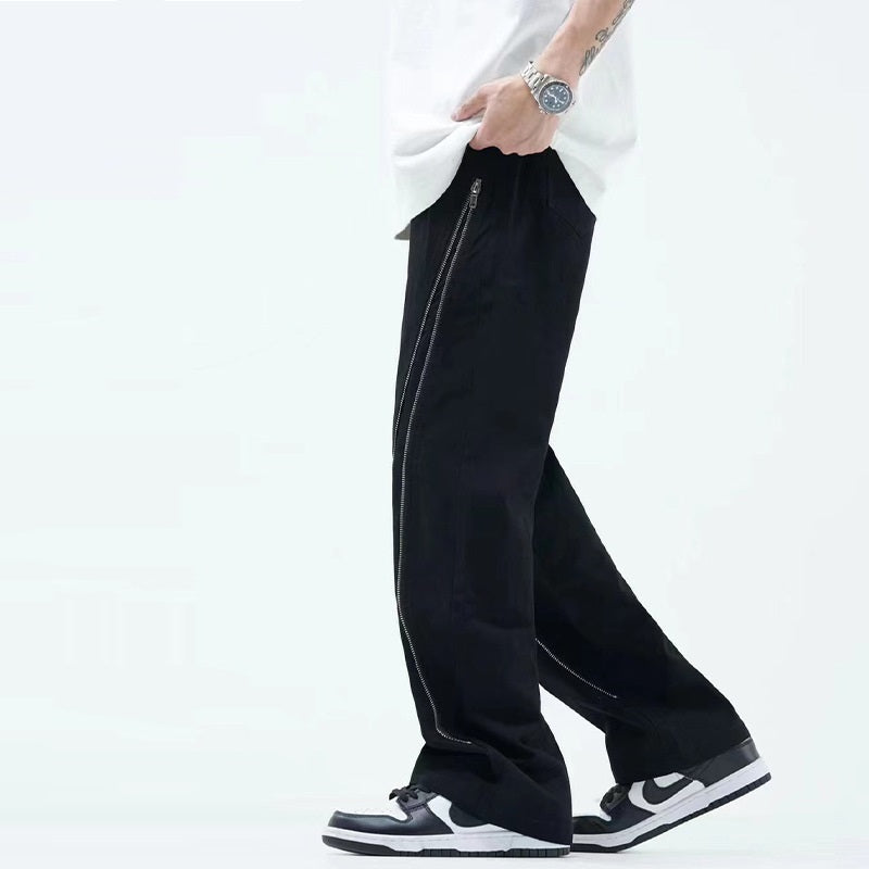 Straight tube loose zipper workwear long pants for men