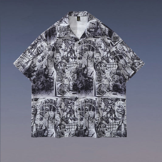 High Street Retro Full Print Short-sleeved Shirts For Men And Women