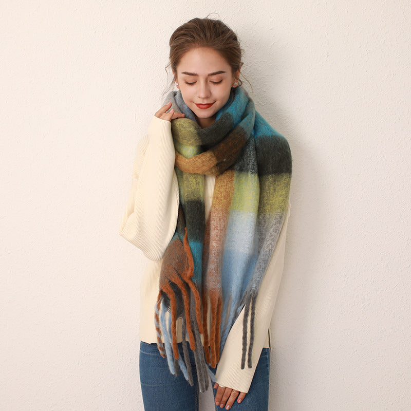 AC Grid Thickened New Mohair Cashmere Scarves For Women