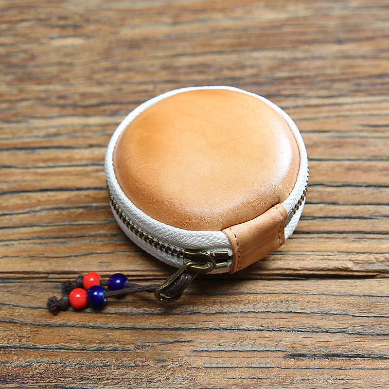 Men's And Women's First Layer Cowhide Zipper Coin Purse Retro