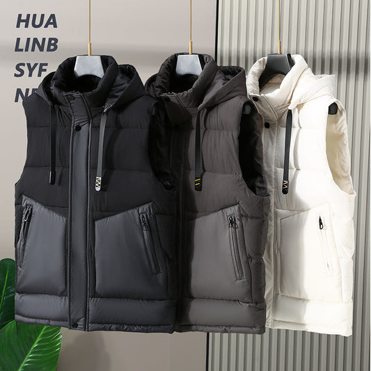 Fashion Trendy Men Cotton Vest Wholesale Winter Menswear New Disassembly Cap Men Cotton Waistcoat Outer Wear Vest Men