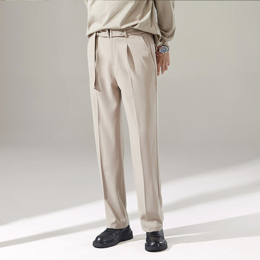 Detachable Belt Draping Wide-leg Suit Pants For Men