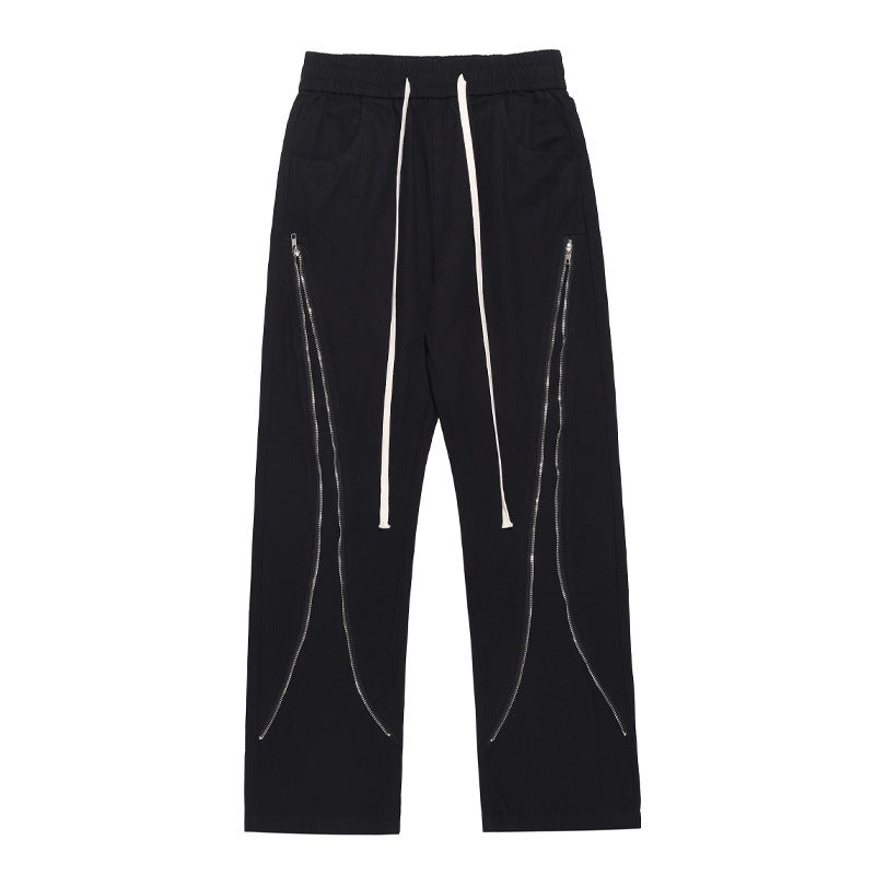 Straight tube loose zipper workwear long pants for men