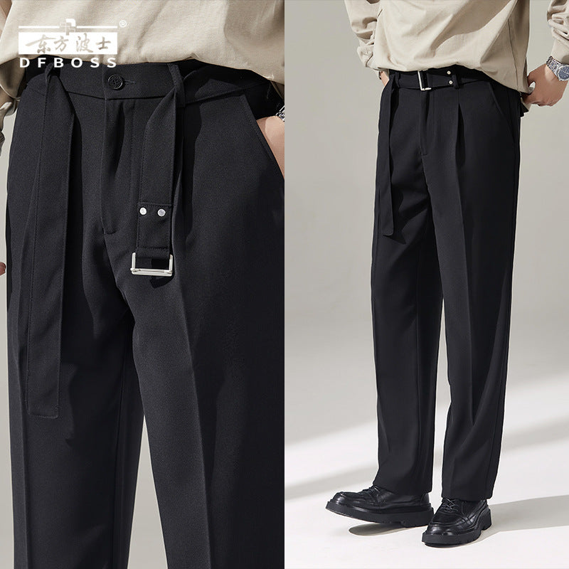 Detachable Belt Draping Wide-leg Suit Pants For Men