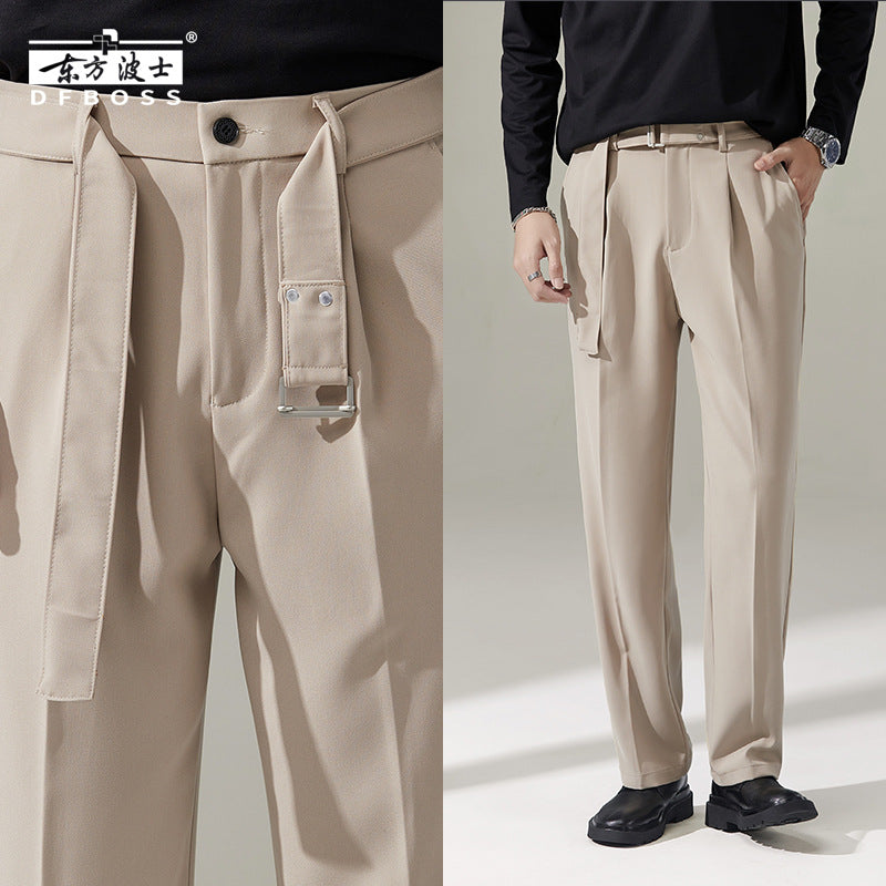 Detachable Belt Draping Wide-leg Suit Pants For Men