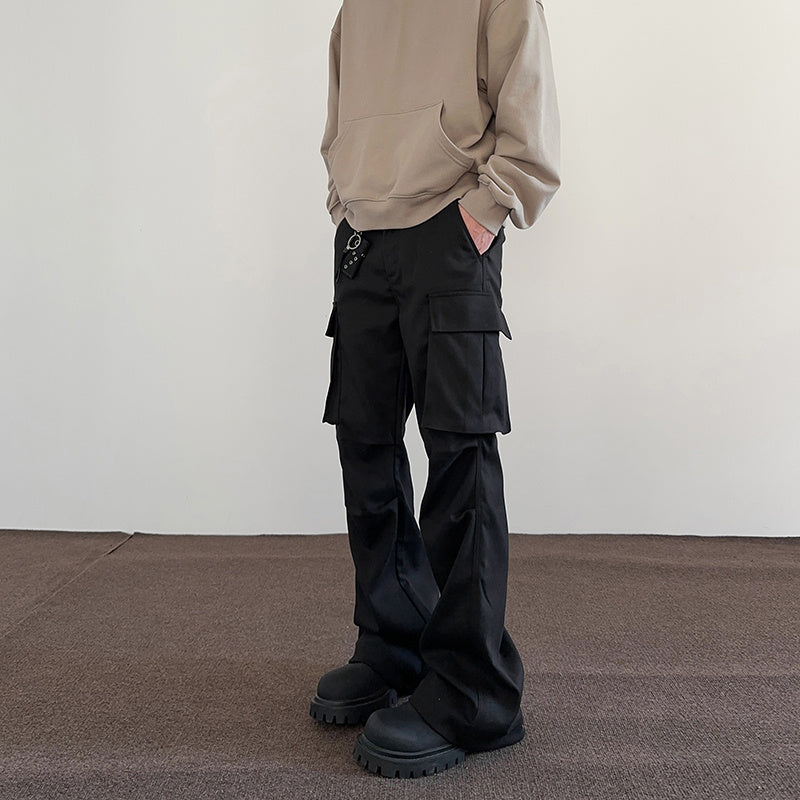 Pleated Cargo Pants With Large Pockets Straight Leg Pants For Men And Women