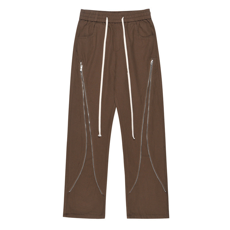 Straight tube loose zipper workwear long pants for men