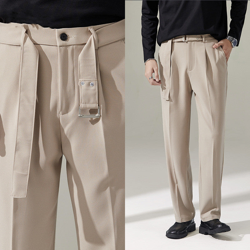 Detachable Belt Draping Wide-leg Suit Pants For Men