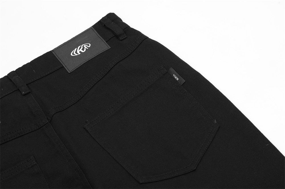 Black Denim Loose Wide-leg Pants For Men