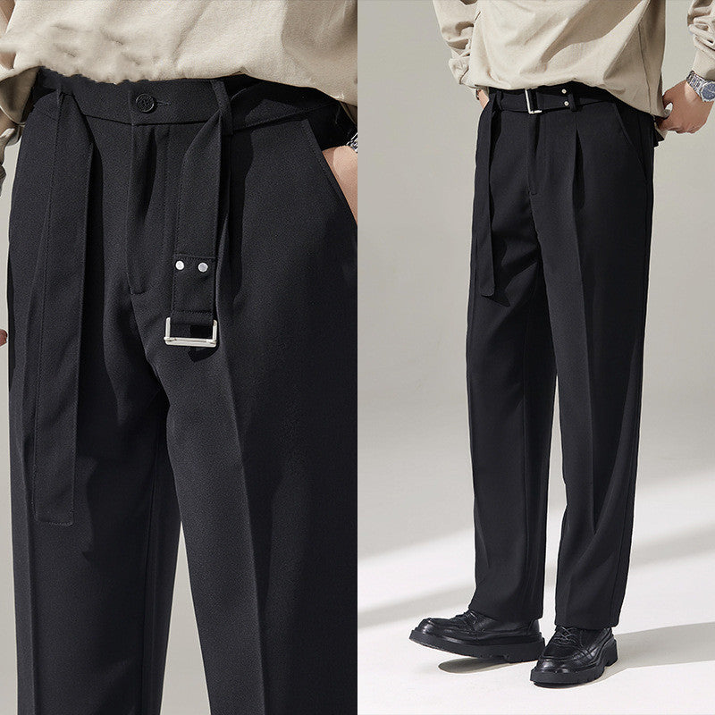 Detachable Belt Draping Wide-leg Suit Pants For Men