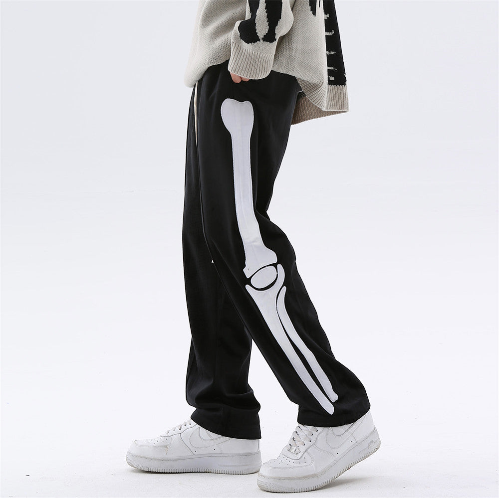 Skeleton Bone Patch Embroidered Casual Pants For Men