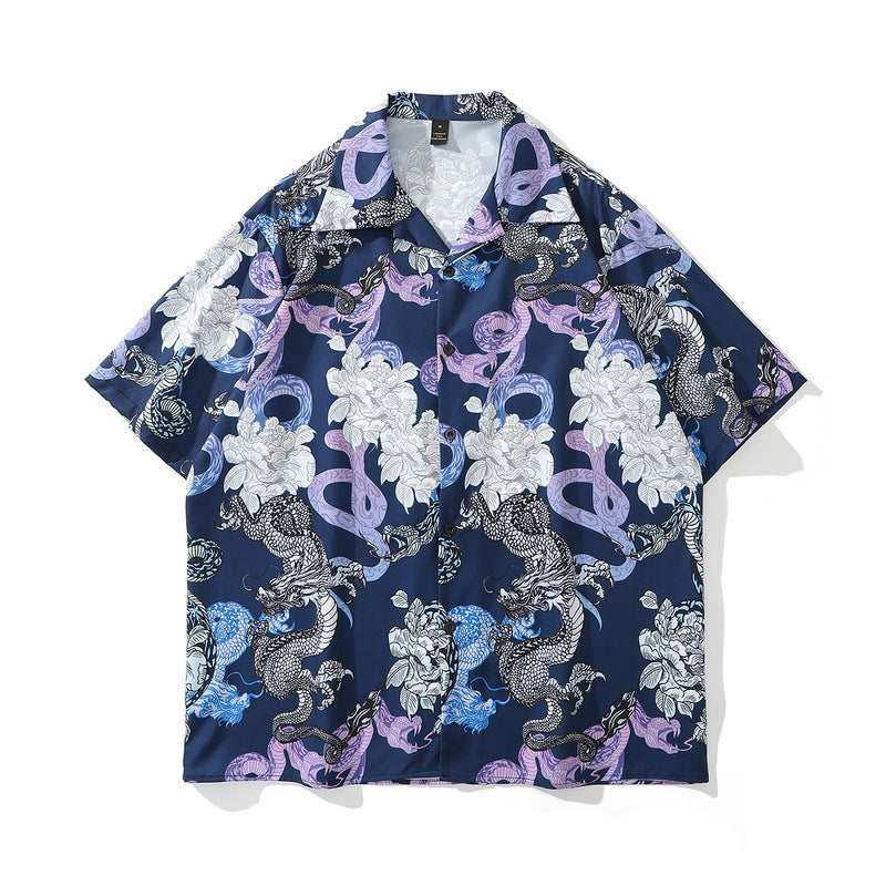 High Street Retro Full Print Short-sleeved Shirts For Men And Women