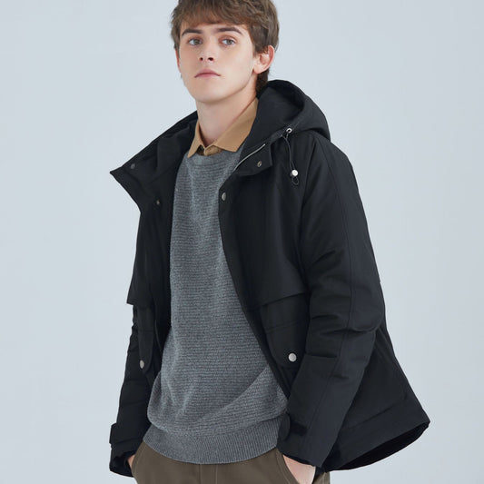 All-match Short White Duck Down Hooded Jacket Men