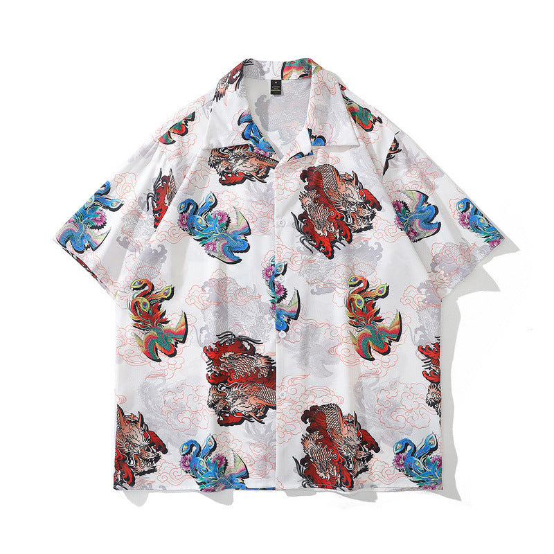 High Street Retro Full Print Short-sleeved Shirts For Men And Women