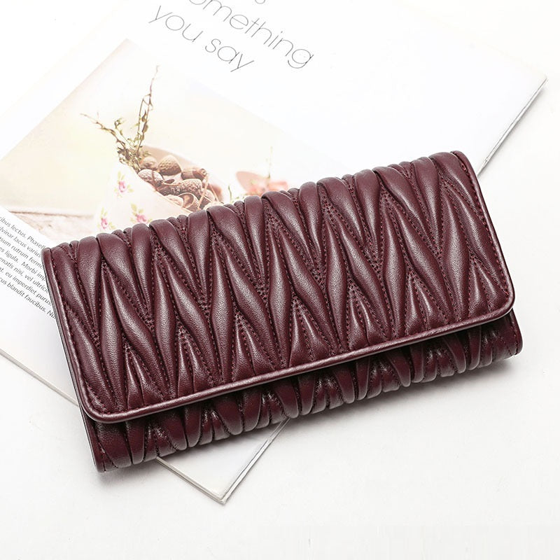 Women's Fashion Multi-card-slot Pleated Long Genuine Leather Wallet