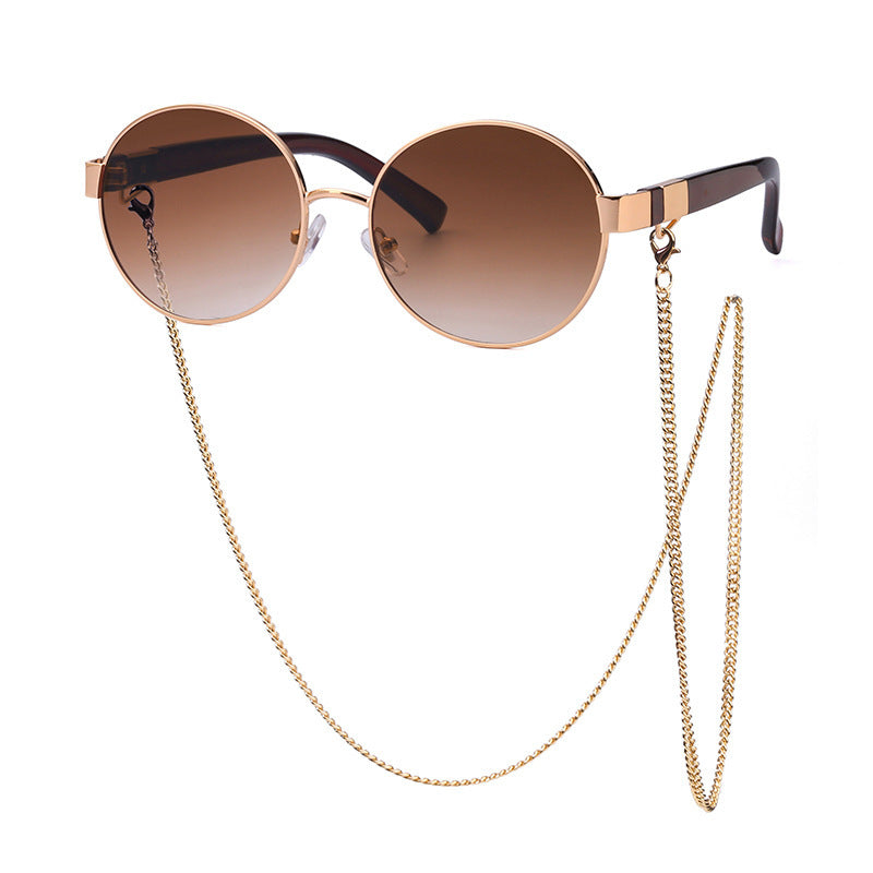 Small Round Frame Sunglasses With Chain