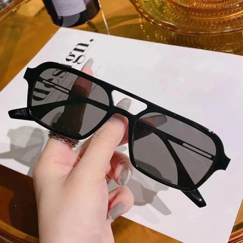 Vintage Double Bridge Cutout Square Sunglasses