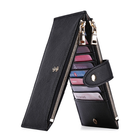 Ladies Multifunctional Card Holder Anti-theft Brush Two-way Folding PU Cross Pattern With Zipper