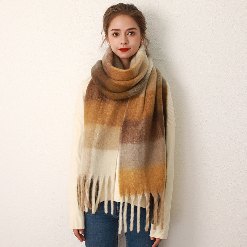 AC Grid Thickened New Mohair Cashmere Scarves For Women