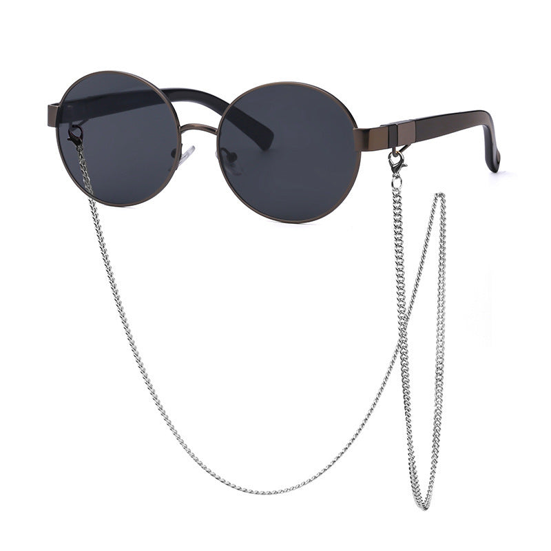 Small Round Frame Sunglasses With Chain