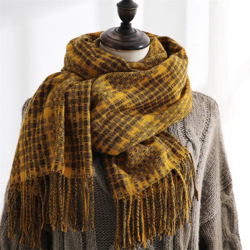 Women's New Thickened Warm Tassel Plaid Cashmere Scarves