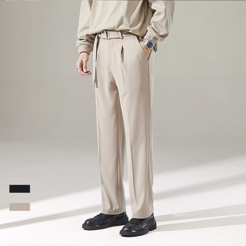 Detachable Belt Draping Wide-leg Suit Pants For Men