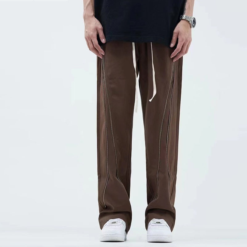 Straight tube loose zipper workwear long pants for men