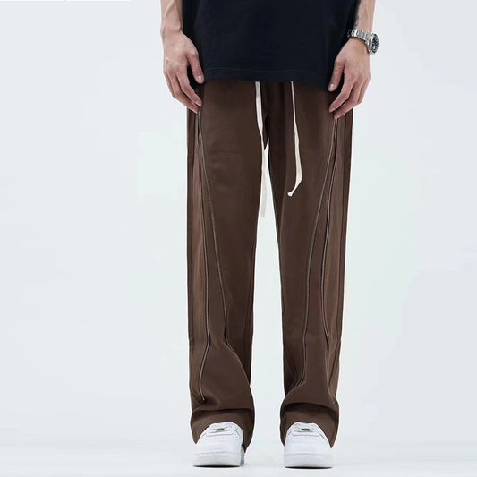 Straight tube loose zipper workwear long pants for men