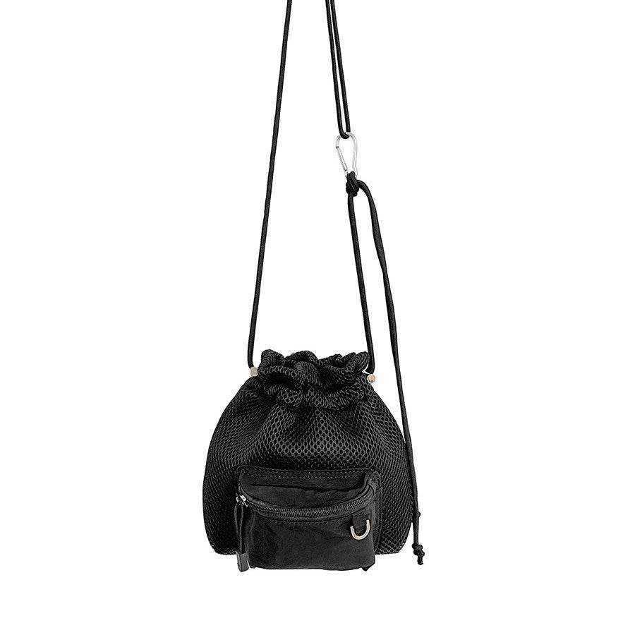 Small Mesh Drawstring Bucket Bag Fashion Cute Messenger Shoulder Bags For Women